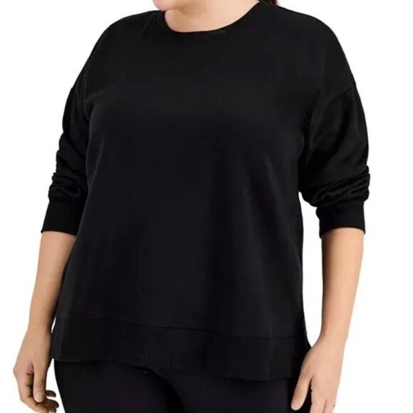 ID Solid Crewneck Fleece Sweatshirt, Black Plus Size 1X New w/Tag - Picture 2 of 4